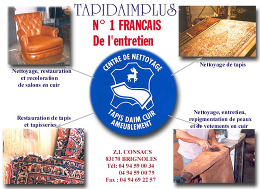 TAPIDAIMPLUS nettoyage, restauration, recoloration, rparation des vtements, cuir, peaux, daim, salons et ameublements